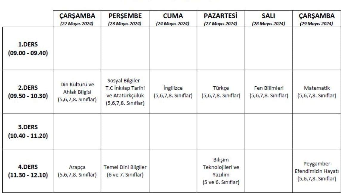 2023-2024 Eğitim Öğretim Yılı 2.Dönem 2.Ortak Yazılı Tarihleri